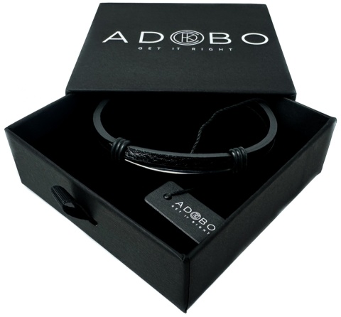 Czarna bransoletka rzemykowa ze skóry ekologicznej i zdobieniami ze stali nierdzewnej