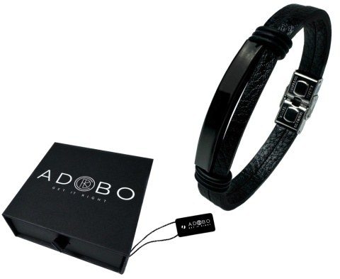 Czarna bransoletka rzemykowa ze skóry ekologicznej i zdobieniami ze stali nierdzewnej