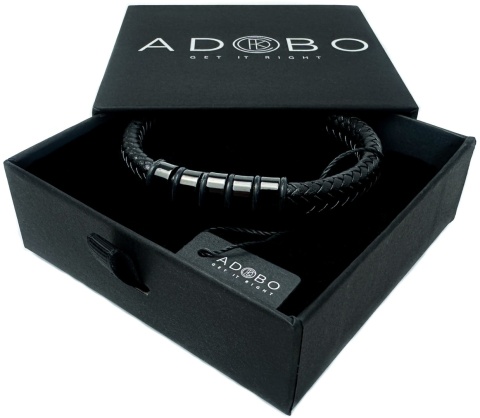 Czarna bransoletka rzemykowa ze skóry ekologicznej i zdobieniami ze stali nierdzewnej