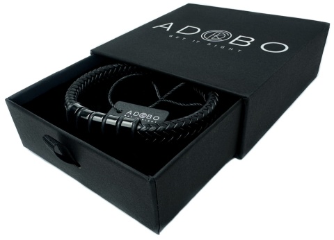 Czarna bransoletka rzemykowa ze skóry ekologicznej i zdobieniami ze stali nierdzewnej