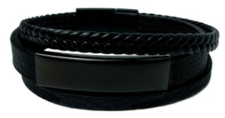 Czarna bransoletka rzemykowa ze skóry ekologicznej i zdobieniami ze stali nierdzewnej