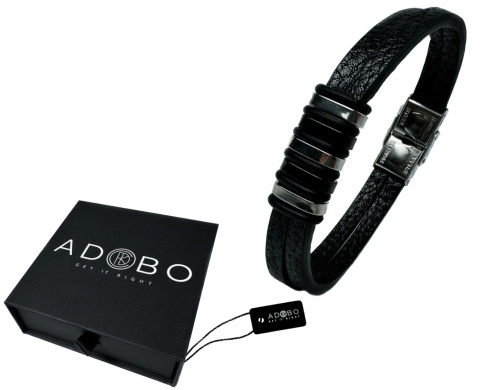 Czarna bransoletka rzemykowa ze skóry ekologicznej i zdobieniami ze stali nierdzewnej