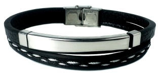 Czarna bransoletka rzemykowa ze skóry ekologicznej i zdobieniami ze stali nierdzewnej