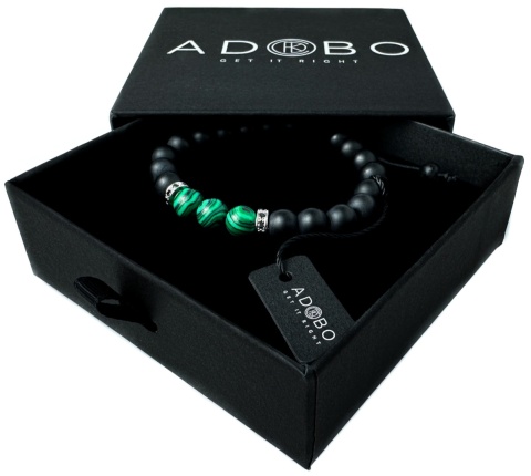 Czarna bransoletka kulkowa ze splotem z obsydianiu, malachitu i ozdobami z cyrkonii