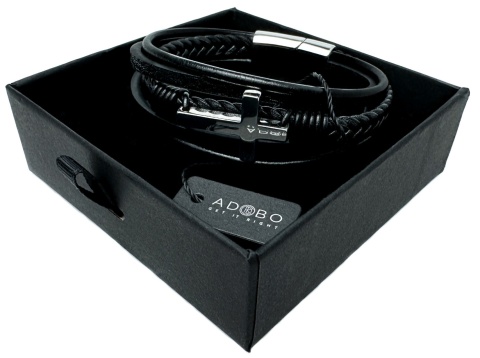 Czarna bransoletka rzemykowa ze skóry ekologicznej, z krzyżem ze stali nierdzewnej