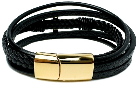 Czarna bransoletka rzemykowa ze skóry ekologicznej, z krzyżem ze stali nierdzewnej