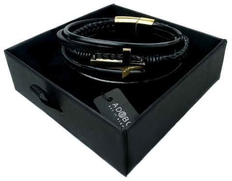 Czarna bransoletka rzemykowa ze skóry ekologicznej, z krzyżem ze stali nierdzewnej