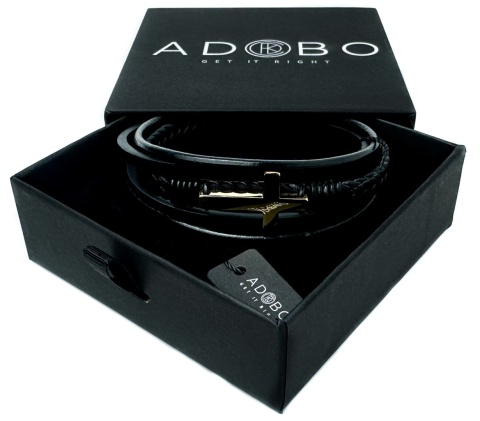 Czarna bransoletka rzemykowa ze skóry ekologicznej, z krzyżem ze stali nierdzewnej