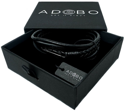 Czarna bransoletka rzemykowa ze skóry ekologicznej, z ptasim piórem ze stali nierdzewnej