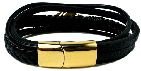 Czarna bransoletka rzemykowa ze skóry ekologicznej, z ptasim piórem ze stali nierdzewnej