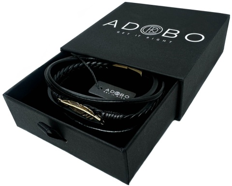 Czarna bransoletka rzemykowa ze skóry ekologicznej, z ptasim piórem ze stali nierdzewnej