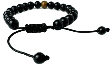 Czarna bransoletka kulkowa ze splotem z minerału obsydian oraz tygrysim okiem