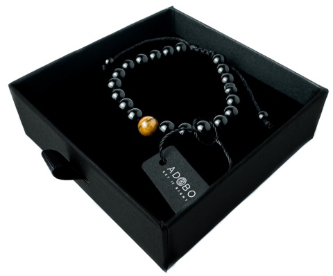 Czarna bransoletka kulkowa ze splotem z minerału obsydian oraz tygrysim okiem