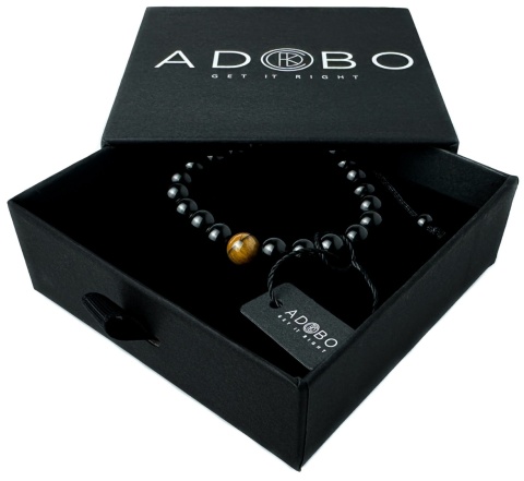 Czarna bransoletka kulkowa ze splotem z minerału obsydian oraz tygrysim okiem