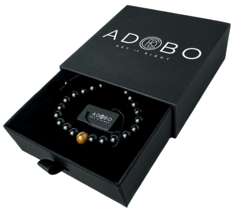 Czarna bransoletka kulkowa ze splotem z minerału obsydian oraz tygrysim okiem