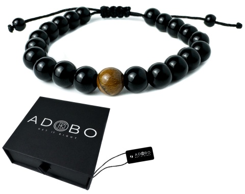 Czarna bransoletka kulkowa ze splotem z minerału obsydian oraz tygrysim okiem