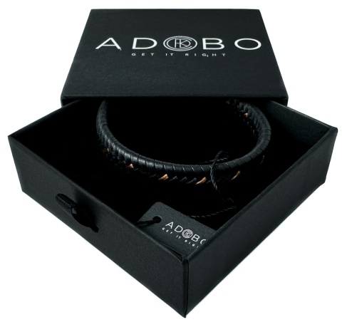 Czarna bransoletka rzemykowa ze skóry ekologicznej, z jasnobrązowymi szwami