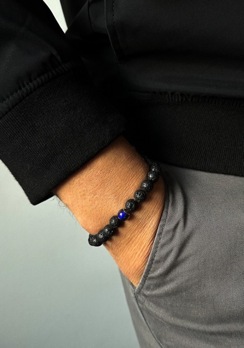 Czarna bransoletka kulkowa ze skały wulkanicznej