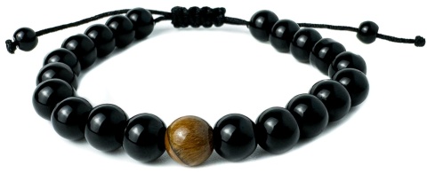 Czarna bransoletka kulkowa ze splotem z minerału obsydian oraz tygrysim okiem