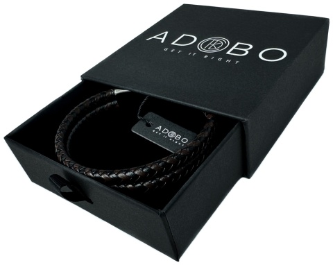 Czarna bransoletka rzemykowa ze skóry ekologicznej i stali nierdzewnej, z podwójnym splotem rzemykowym