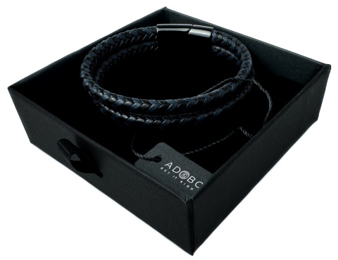 Niebieska bransoletka rzemykowa ze skóry ekologicznej i stali nierdzewnej, z podwójnym splotem rzemykowym