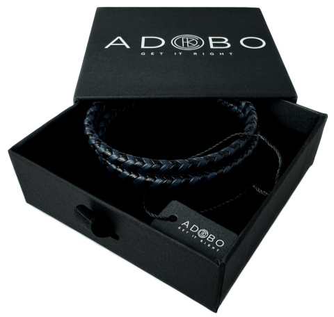 Niebieska bransoletka rzemykowa ze skóry ekologicznej i stali nierdzewnej, z podwójnym splotem rzemykowym