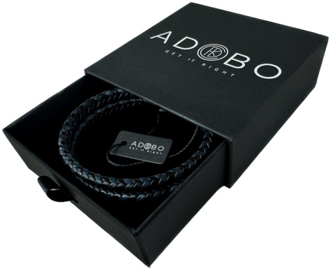 Niebieska bransoletka rzemykowa ze skóry ekologicznej i stali nierdzewnej, z podwójnym splotem rzemykowym