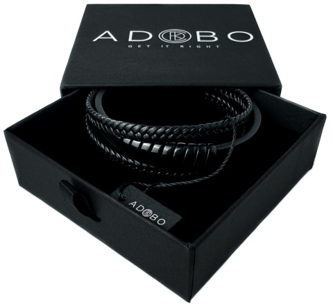 Czarna bransoletka rzemykowa ze skóry ekologicznej i zdobieniami ze stali nierdzewnej