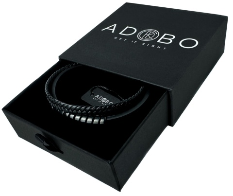 Czarna bransoletka rzemykowa ze skóry ekologicznej i zdobieniami ze stali nierdzewnej