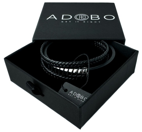 Czarna bransoletka rzemykowa ze skóry ekologicznej i zdobieniami ze stali nierdzewnej