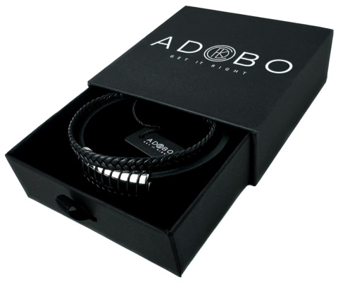 Czarna bransoletka rzemykowa ze skóry ekologicznej i zdobieniami ze stali nierdzewnej