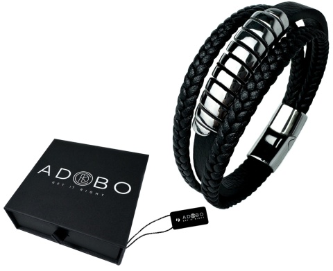 Czarna bransoletka rzemykowa ze skóry ekologicznej i zdobieniami ze stali nierdzewnej