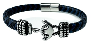 Niebieska bransoletka rzemykowa ze skóry ekologicznej i zdobieniami ze stali nierdzewnej