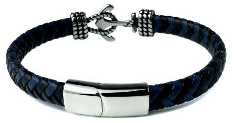 Niebieska bransoletka rzemykowa ze skóry ekologicznej i zdobieniami ze stali nierdzewnej