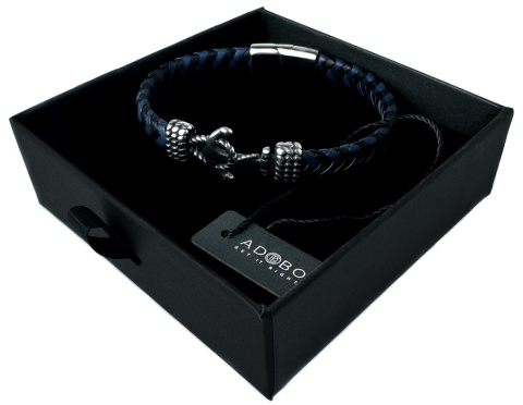 Niebieska bransoletka rzemykowa ze skóry ekologicznej i zdobieniami ze stali nierdzewnej