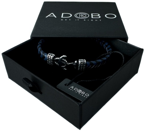 Niebieska bransoletka rzemykowa ze skóry ekologicznej i zdobieniami ze stali nierdzewnej