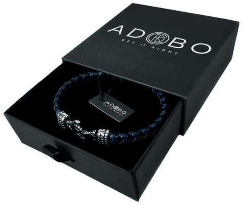 Niebieska bransoletka rzemykowa ze skóry ekologicznej i zdobieniami ze stali nierdzewnej