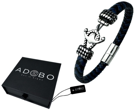 Niebieska bransoletka rzemykowa ze skóry ekologicznej i zdobieniami ze stali nierdzewnej