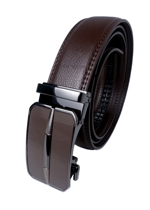 Męski, brązowy pasek z automatyczną, czarno-brązową klamrą