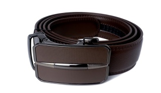 Męski, brązowy pasek z automatyczną, czarno-brązową klamrą