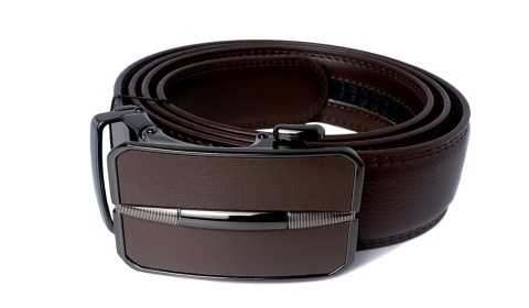 Męski, brązowy pasek z automatyczną, czarno-brązową klamrą