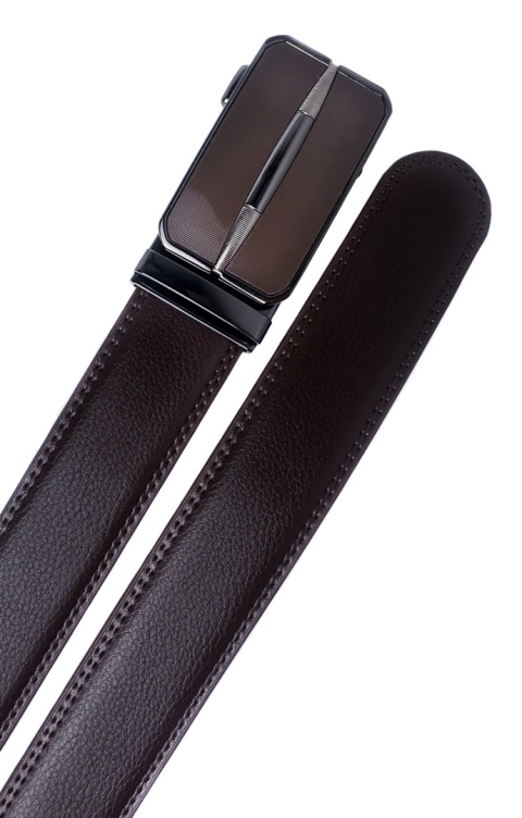 Męski, brązowy pasek z automatyczną, czarno-brązową klamrą