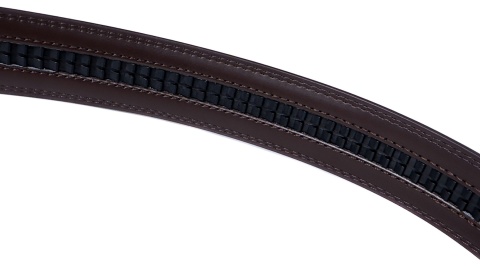 Męski, brązowy pasek z automatyczną, czarno-brązową klamrą