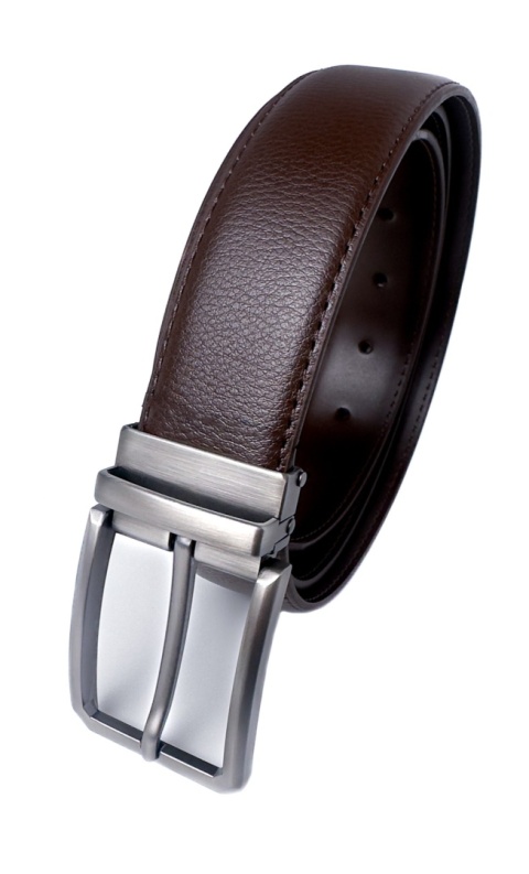 Męski, brązowy pasek z klasyczną, grafitową klamrą