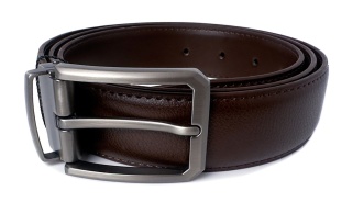 Męski, brązowy pasek z klasyczną, grafitową klamrą