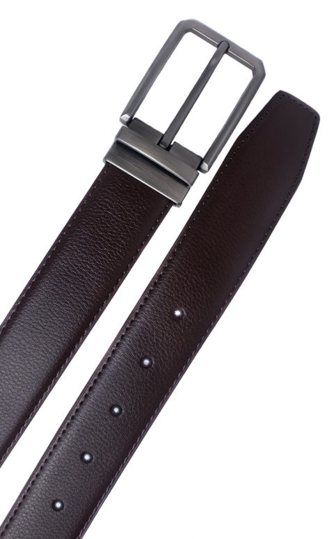 Męski, brązowy pasek z klasyczną, grafitową klamrą