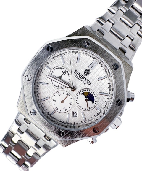 Zegarek męski z bransoletą ze stali nierdzewnej i chronografem