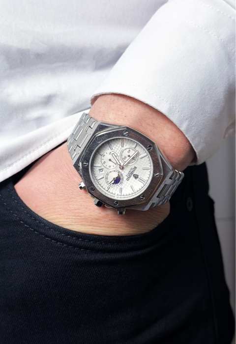 Zegarek męski z bransoletą ze stali nierdzewnej i chronografem