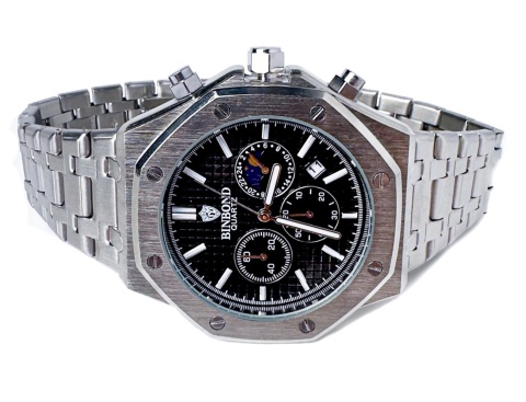 Zegarek męski z bransoletą ze stali nierdzewnej i chronografem