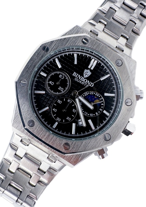 Zegarek męski z bransoletą ze stali nierdzewnej i chronografem